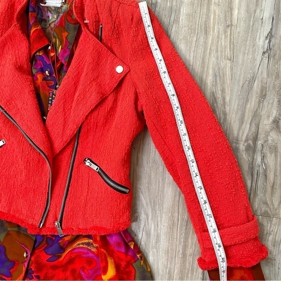 Trendy RED moto style tweed boho jacket w raw edge - Picture 11 of 16